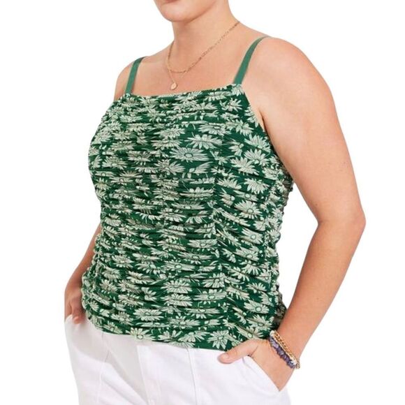 Torrid Floral Stretch Mesh Cropped Shirred Cami Tank Green Top NEW W/Tag - Picture 1 of 6